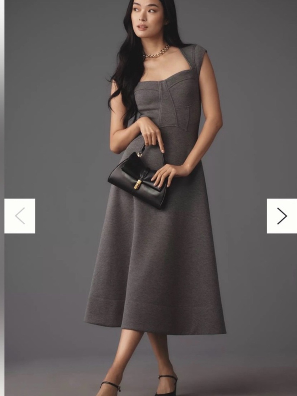 Anthropologie Charcoal Gray Midi Fit-and-Flare Dress